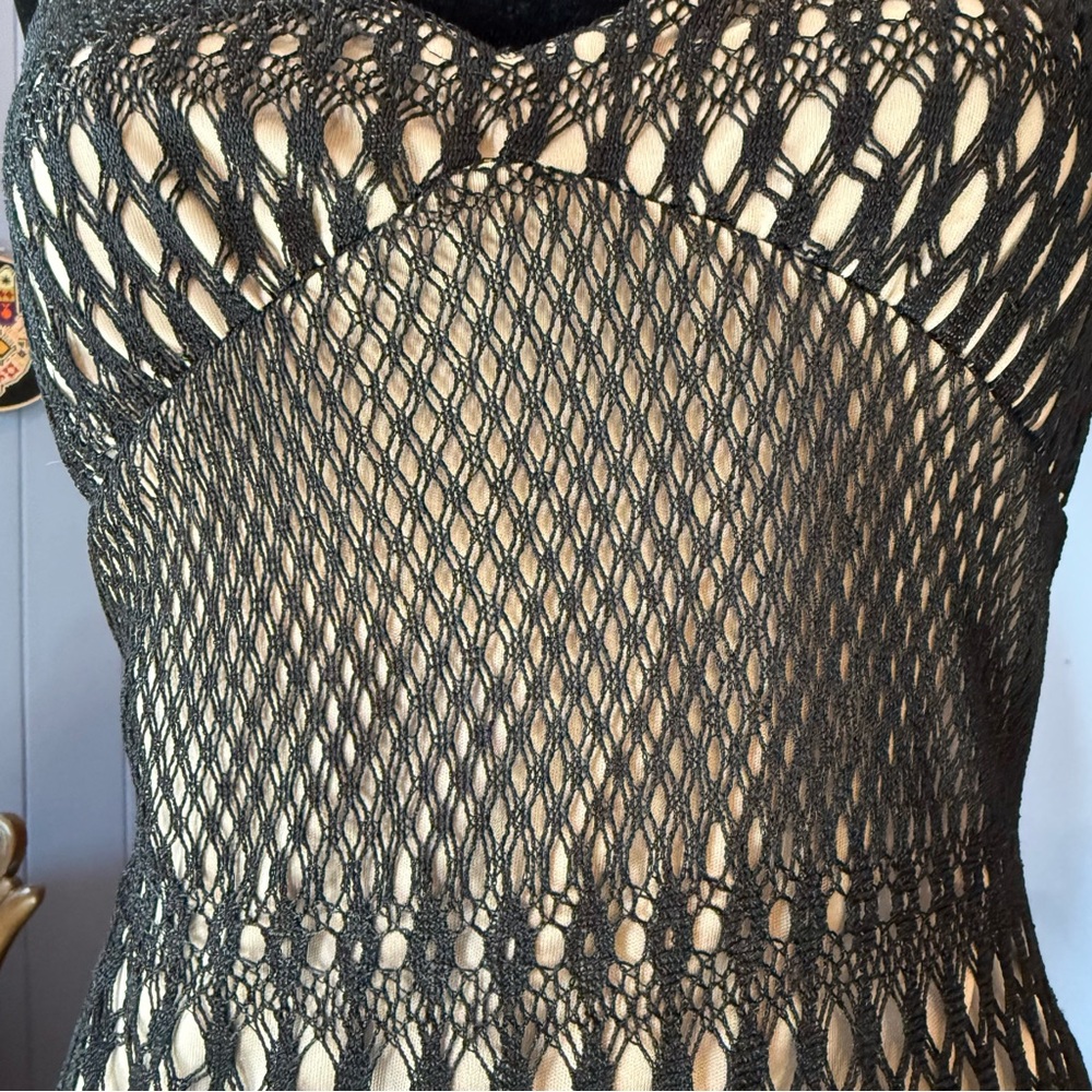 Vintage 90s/Y2K Fredericks of Hollywood Black Crochet Lace Fringed Maxi Dress - Picture 5 of 11